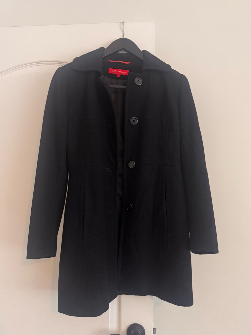 Anne Klein Black Single-Breasted Wool Pea Coat